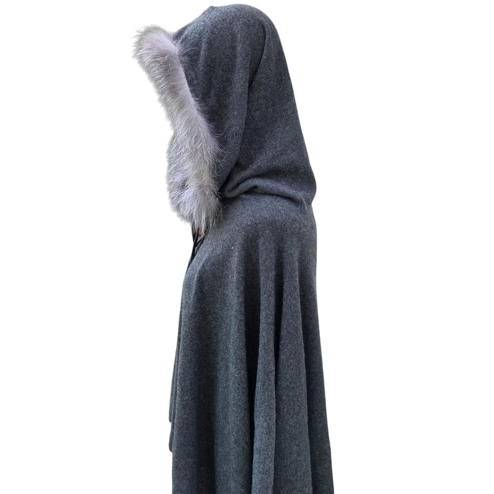Sofia Cashmere Hooded Cowl Neck Poncho Size-One Size - Picture 6 of 16